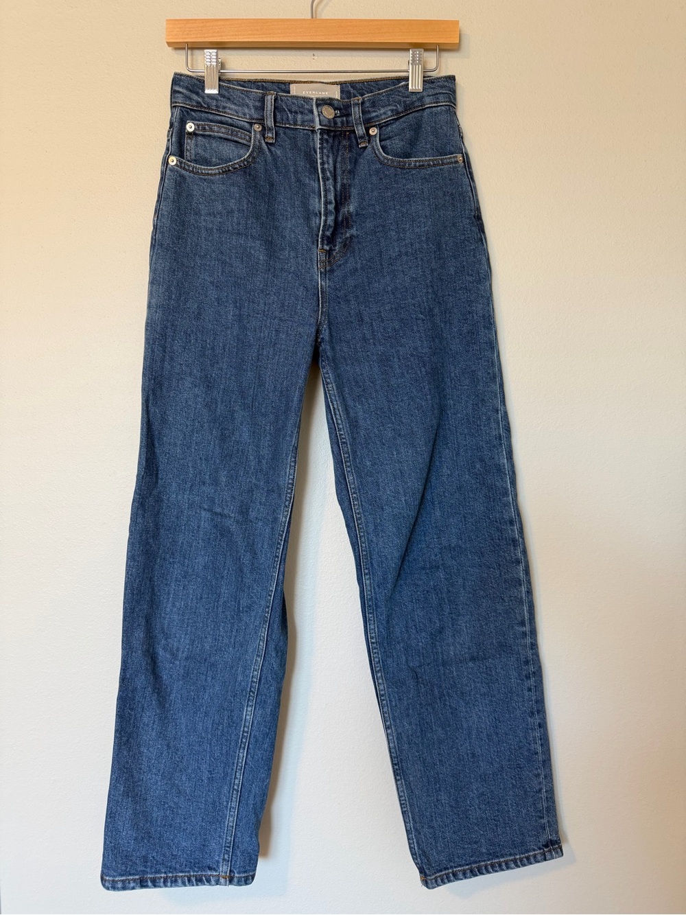Everlane High-Rise Straight-Leg Jeans in Dark Blue Denim